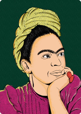 Illustrated portrait of Frida Kahlo.